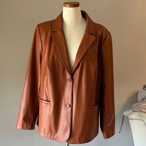 Denim & company Women light Brown faux Leather blazer jacket 2 button closure 1X